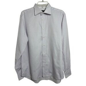 Canali Checkered Button Dress Shirt Size 41 Neck 16 Large Made in Italy Cotton